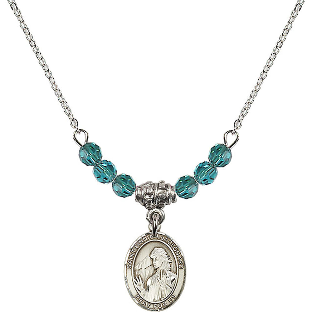 Sterling Silver Saint Finnian of Clonard Birthstone Necklace with Zircon Beads - 9308
