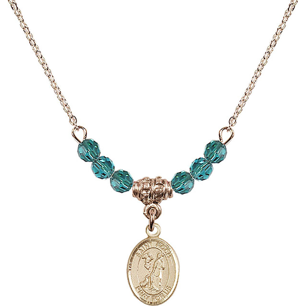 14kt Gold Filled Saint Roch Birthstone Necklace with Zircon Beads - 9310