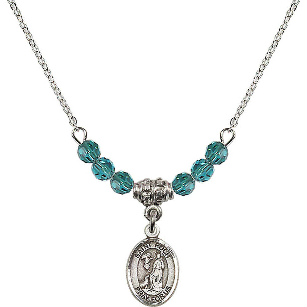 Sterling Silver Saint Roch Birthstone Necklace with Zircon Beads - 9310