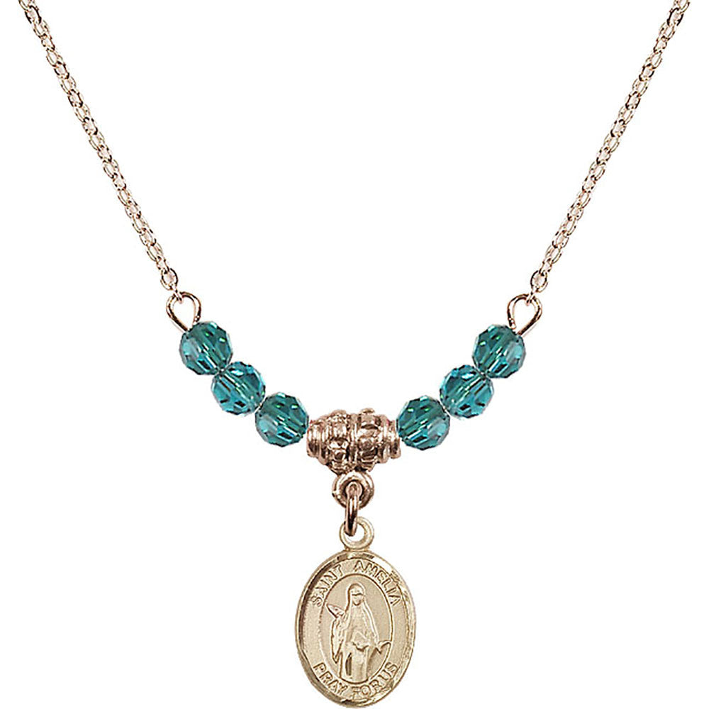 14kt Gold Filled Saint Amelia Birthstone Necklace with Zircon Beads - 9313