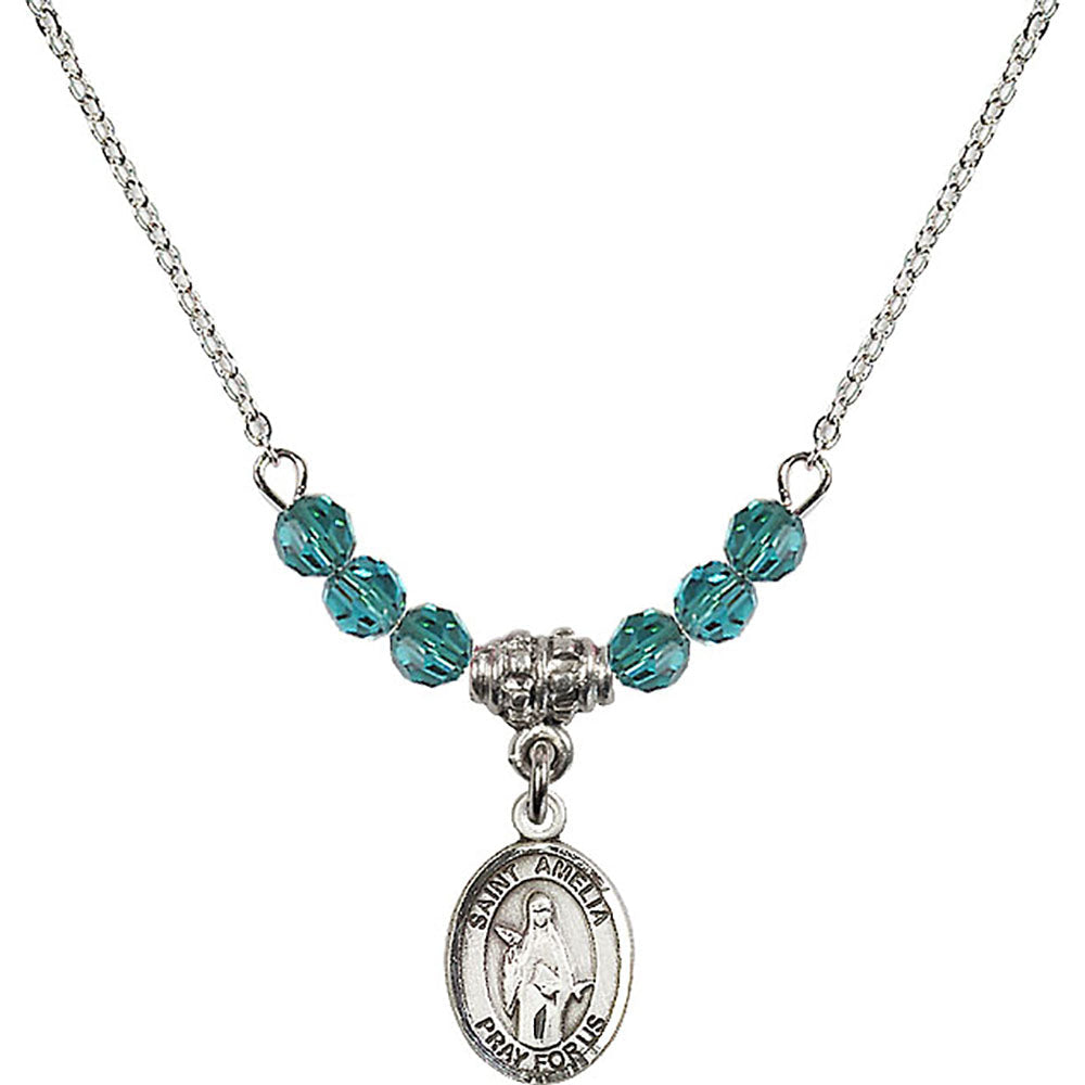 Sterling Silver Saint Amelia Birthstone Necklace with Zircon Beads - 9313