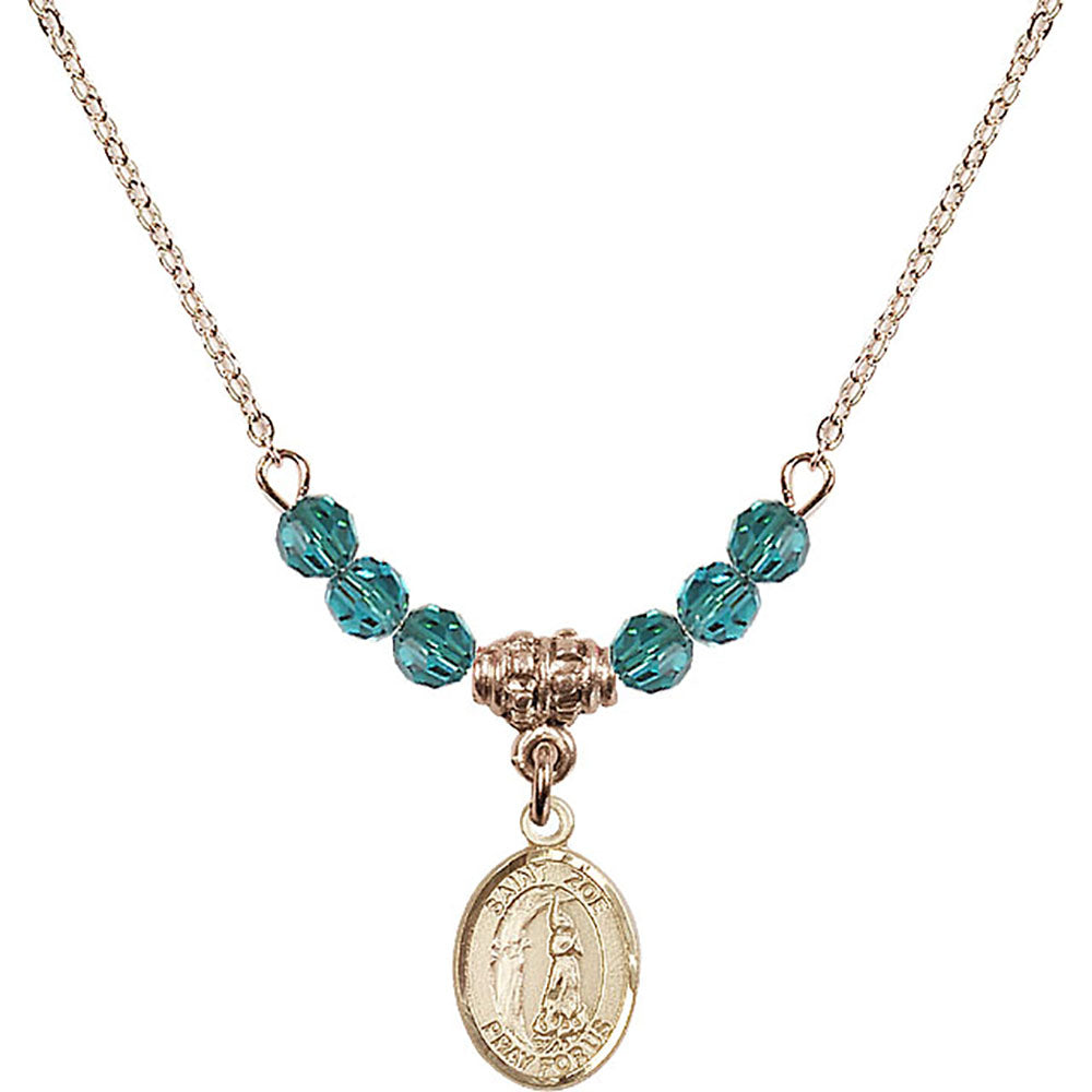 14kt Gold Filled Saint Zoe of Rome Birthstone Necklace with Zircon Beads - 9314