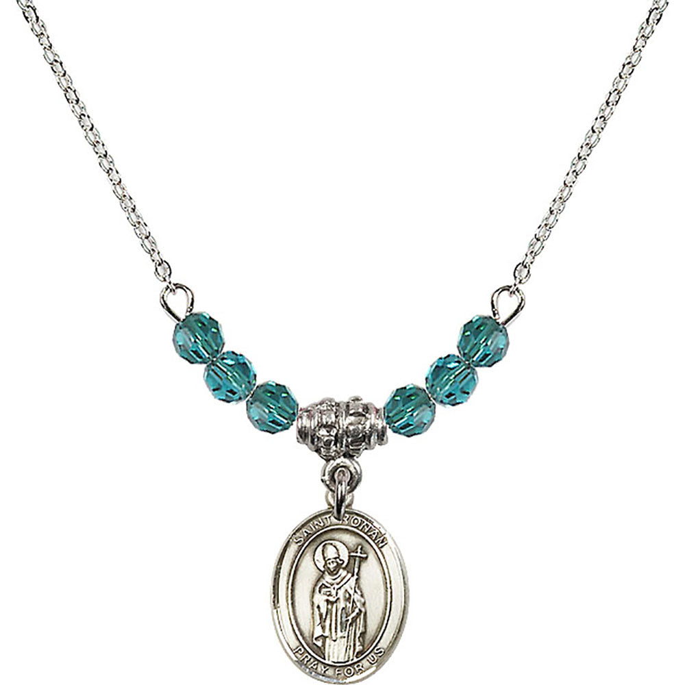 Sterling Silver Saint Ronan Birthstone Necklace with Zircon Beads - 9315