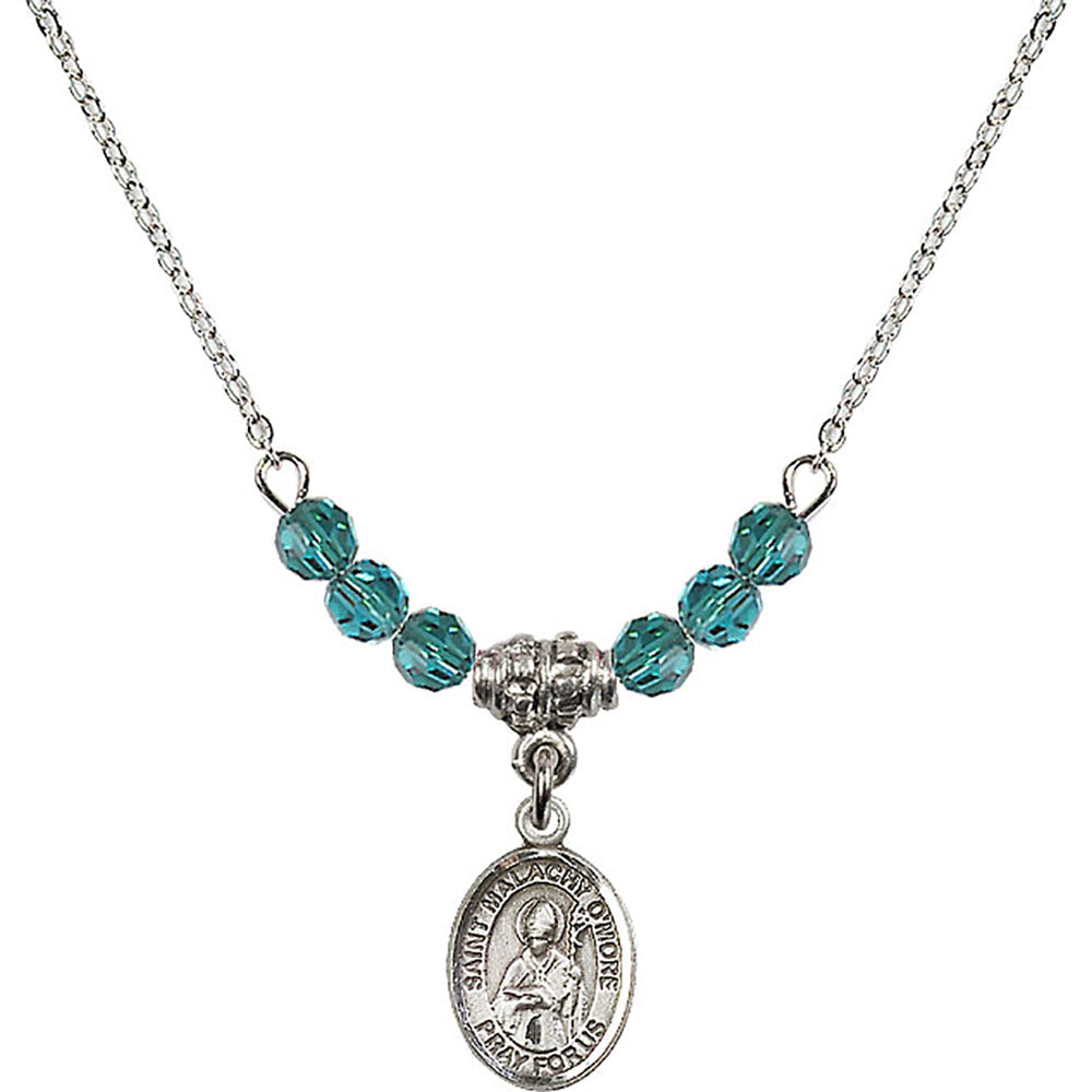 Sterling Silver Saint Malachy O'More Birthstone Necklace with Zircon Beads - 9316