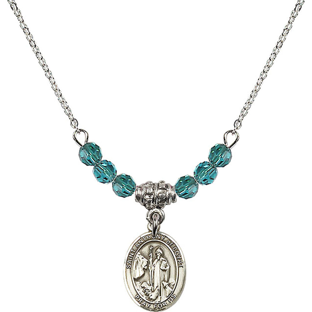 Sterling Silver Saint Anthony of Egypt Birthstone Necklace with Zircon Beads - 9317