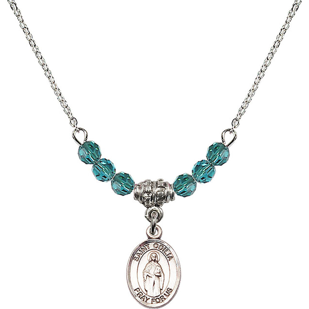 Sterling Silver Saint Odilia Birthstone Necklace with Zircon Beads - 9319