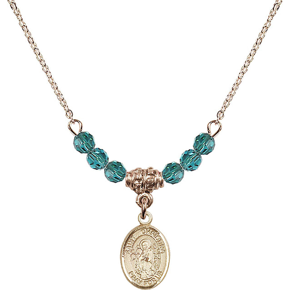 14kt Gold Filled Saint Christina the Astonishing Birthstone Necklace with Zircon Beads - 9320