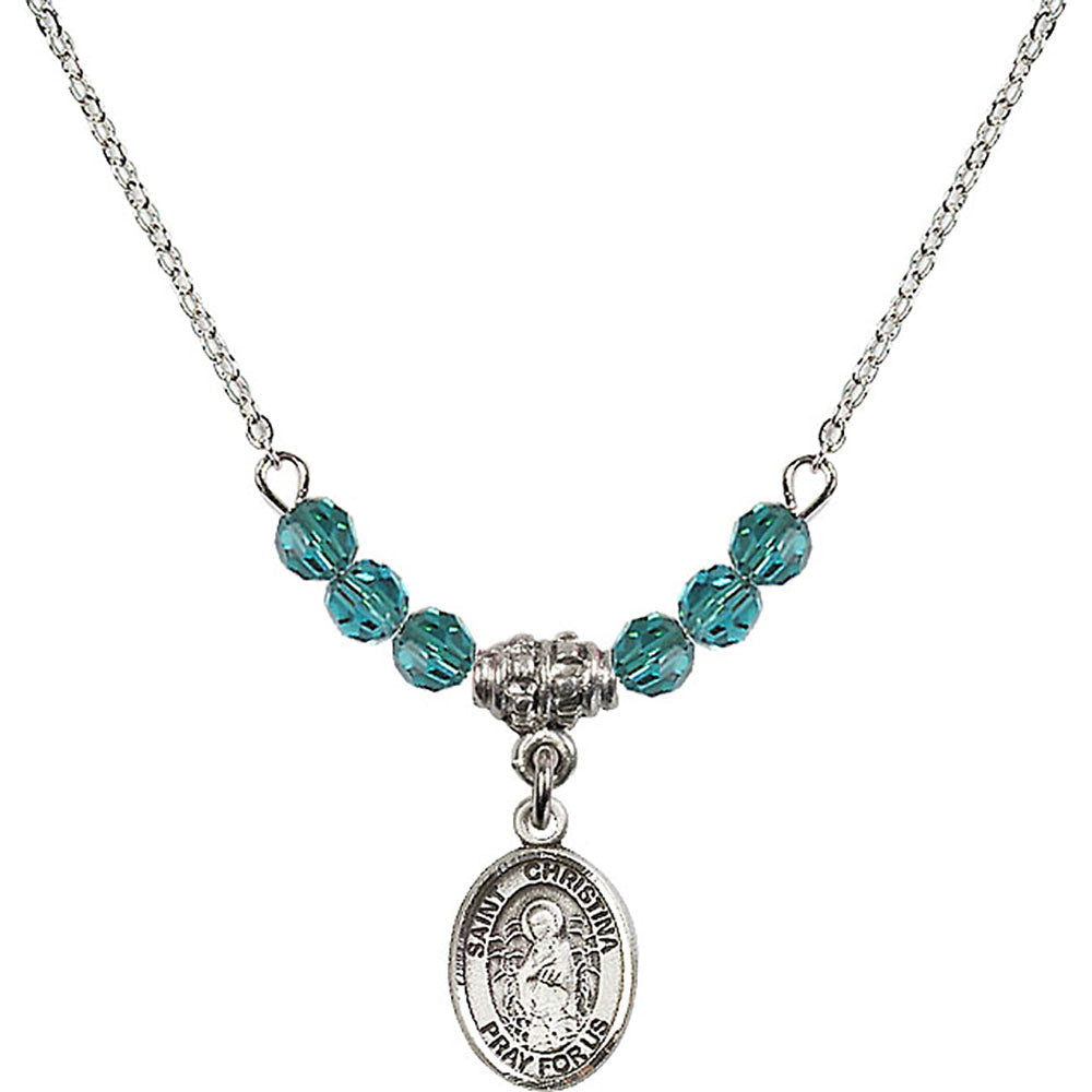 Sterling Silver Saint Christina the Astonishing Birthstone Necklace with Zircon Beads - 9320