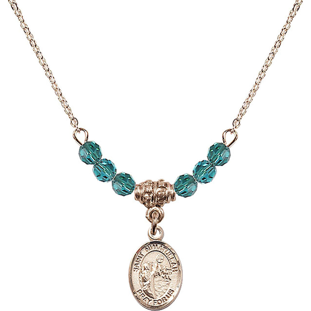 14kt Gold Filled Saint Nimatullah Birthstone Necklace with Zircon Beads - 9339