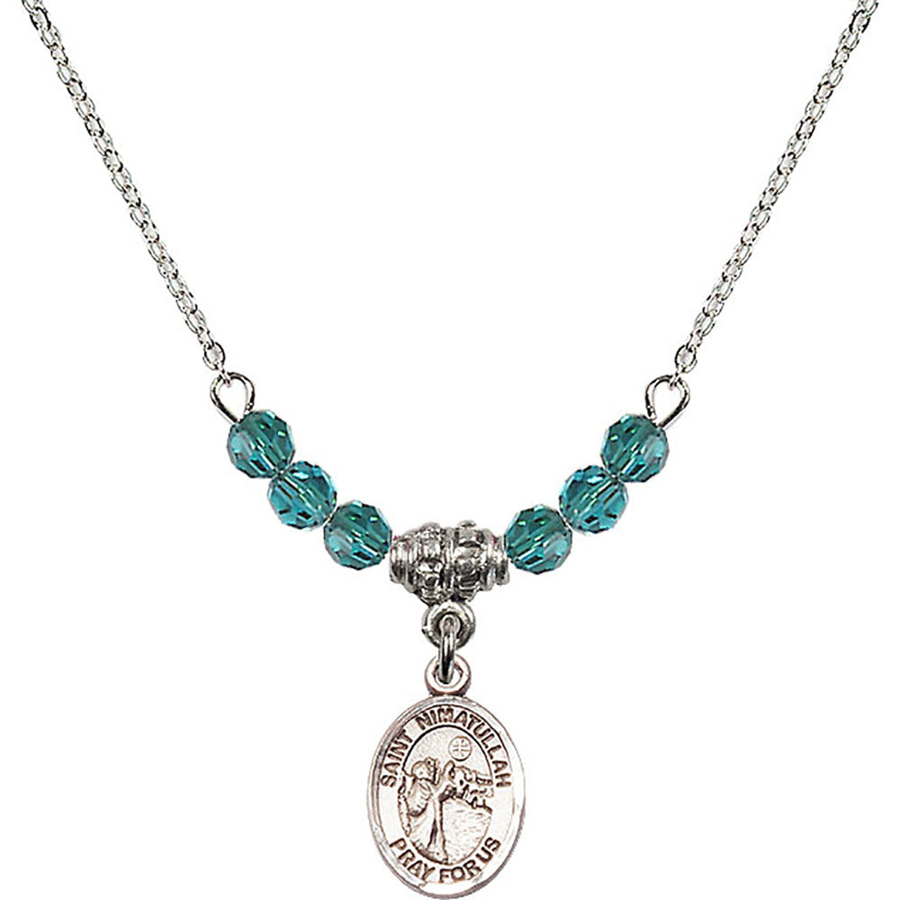 Sterling Silver Saint Nimatullah Birthstone Necklace with Zircon Beads - 9339