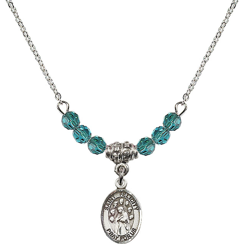 Sterling Silver Saint Felicity Birthstone Necklace with Zircon Beads - 9341