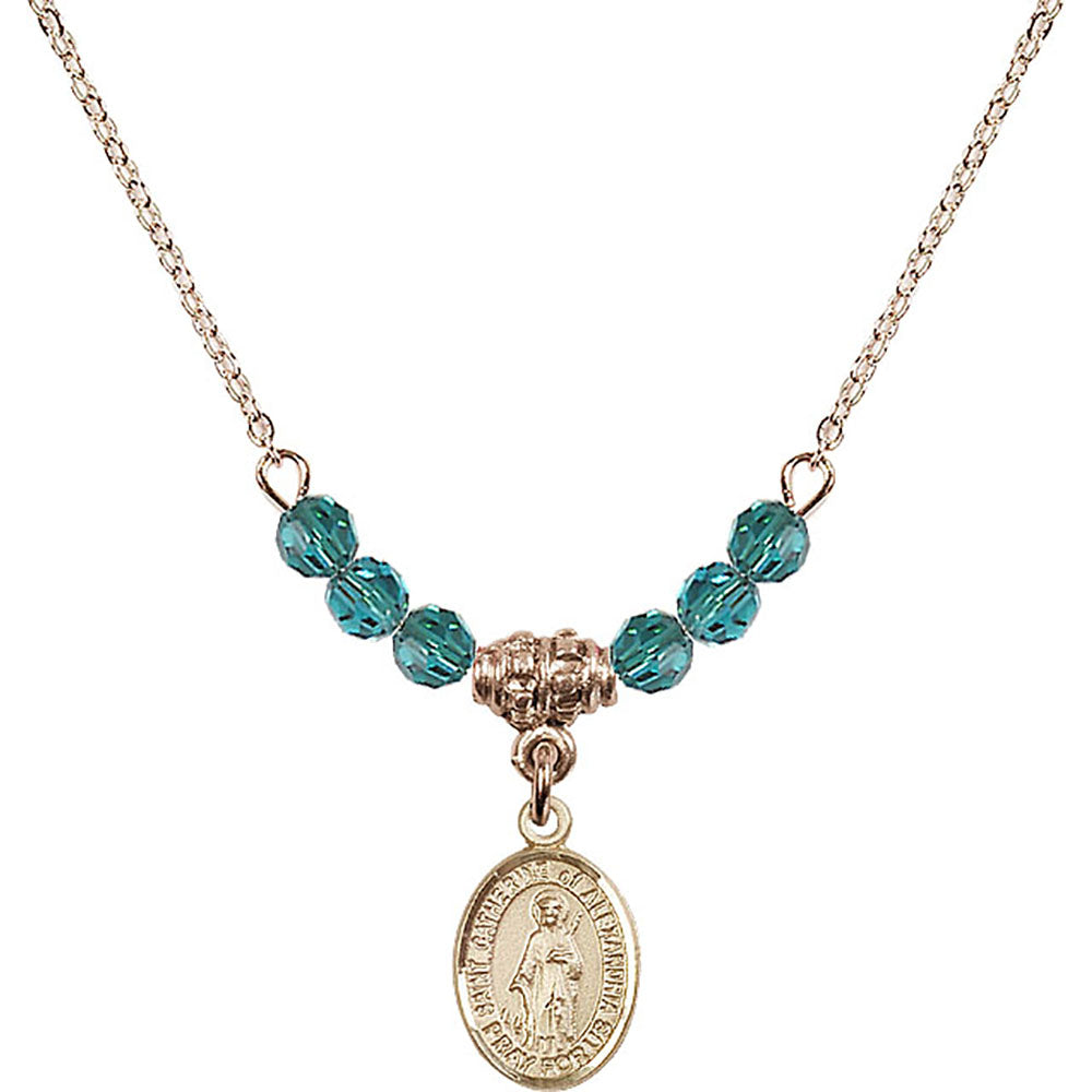 14kt Gold Filled Saint Catherine of Alexandria Birthstone Necklace with Zircon Beads - 9343