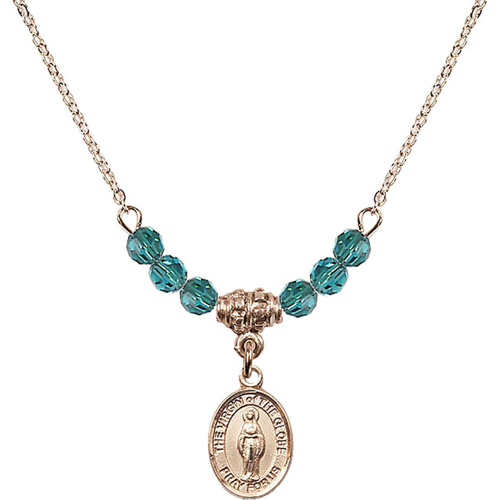 14kt Gold Filled Virgin of the Globe Birthstone Necklace with Zircon Beads - 9345