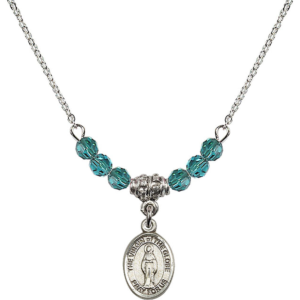 Sterling Silver Virgin of the Globe Birthstone Necklace with Zircon Beads - 9345