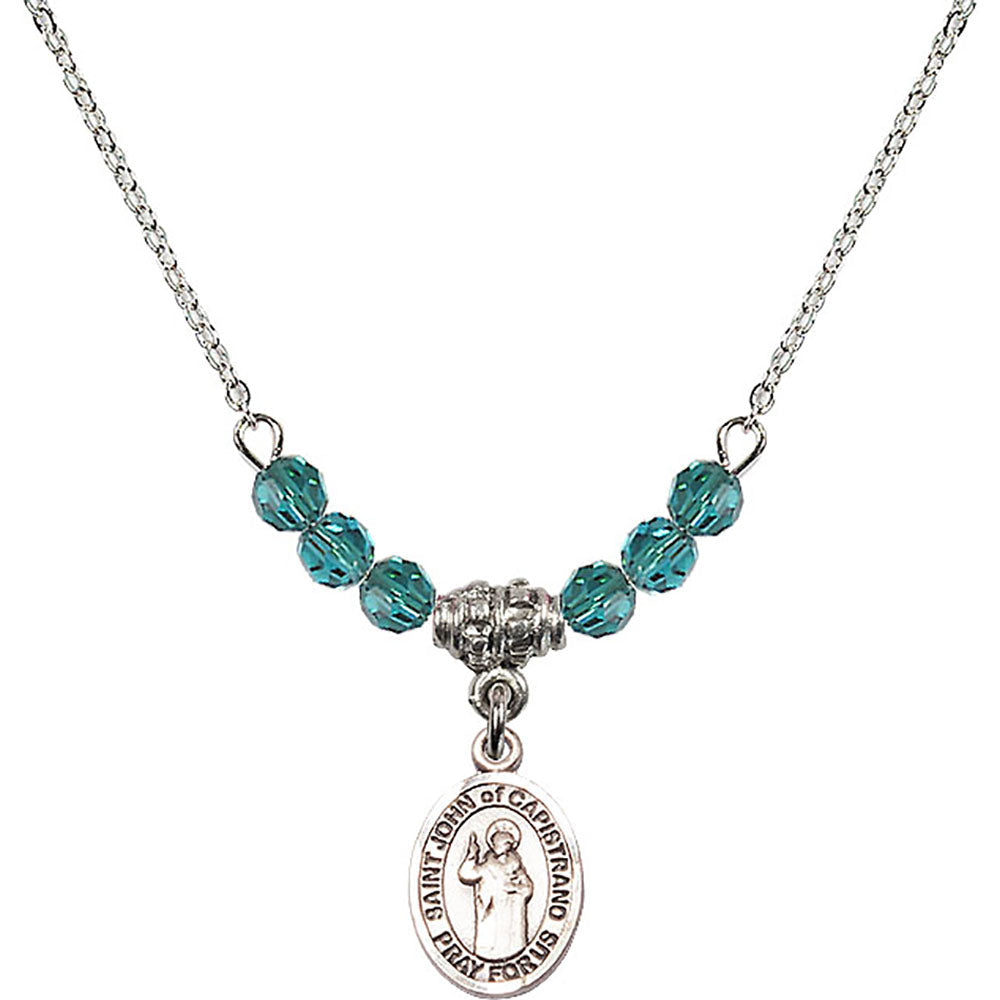 Sterling Silver Saint John of Capistrano Birthstone Necklace with Zircon Beads - 9350