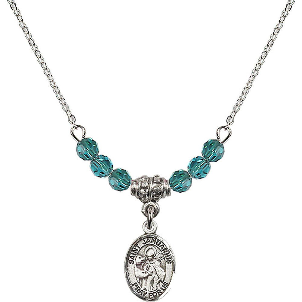 Sterling Silver Saint Januarius Birthstone Necklace with Zircon Beads - 9351