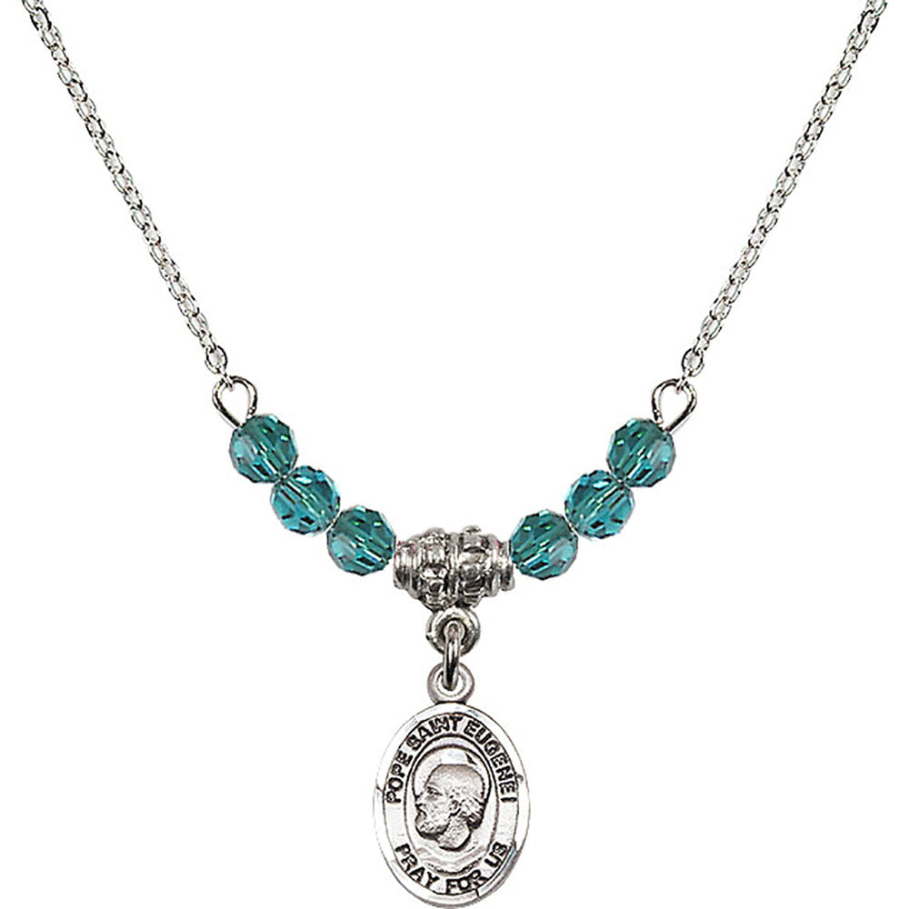 Sterling Silver Pope Saint Eugene I Birthstone Necklace with Zircon Beads - 9352