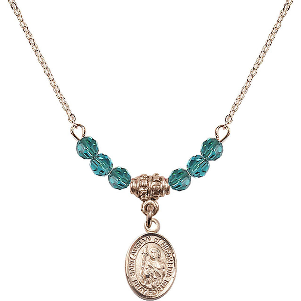 14kt Gold Filled Saint Adrian of Nicomedia Birthstone Necklace with Zircon Beads - 9353