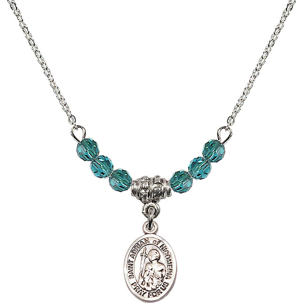 Sterling Silver Saint Adrian of Nicomedia Birthstone Necklace with Zircon Beads - 9353