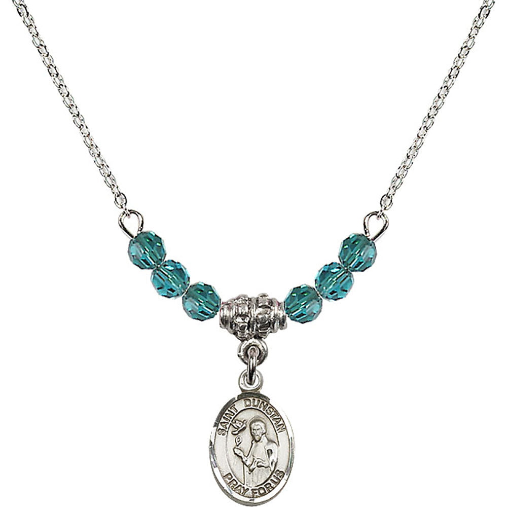 Sterling Silver Saint Dunstan Birthstone Necklace with Zircon Beads - 9355