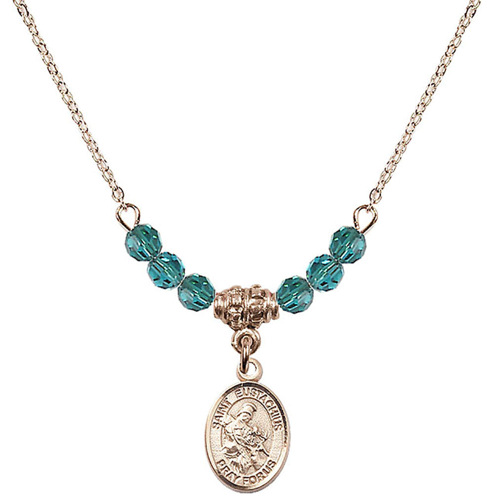 14kt Gold Filled Saint Eustachius Birthstone Necklace with Zircon Beads - 9356