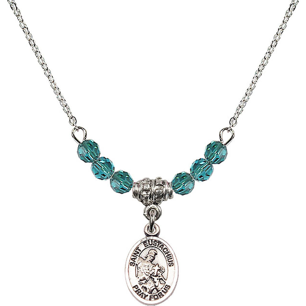 Sterling Silver Saint Eustachius Birthstone Necklace with Zircon Beads - 9356