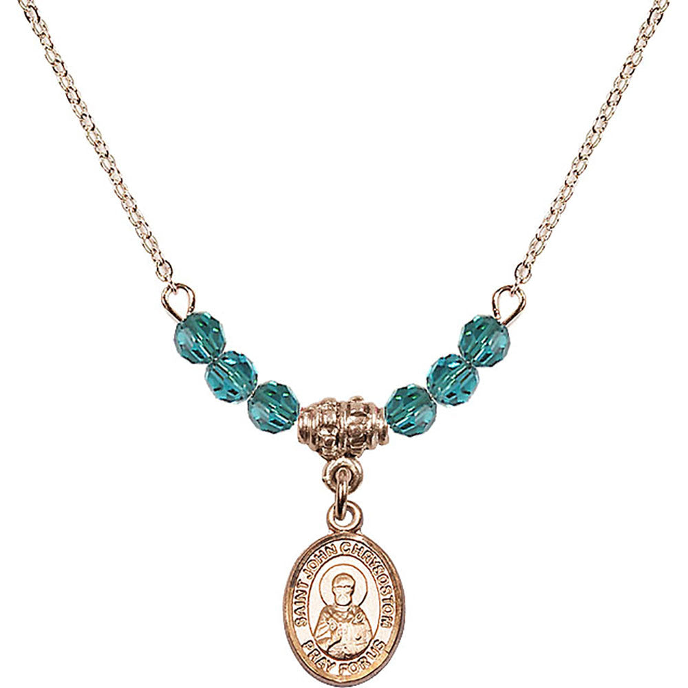14kt Gold Filled Saint John Chrysostom Birthstone Necklace with Zircon Beads - 9357