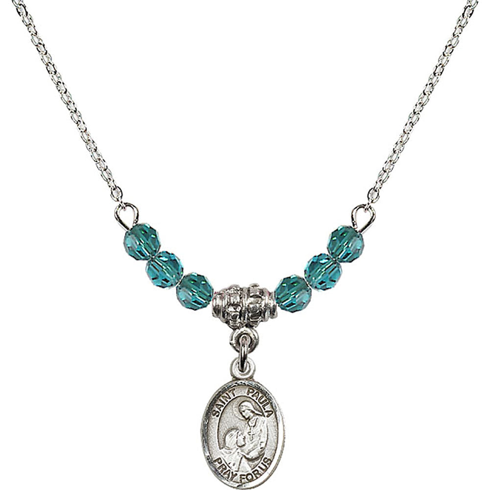Sterling Silver Saint Paula Birthstone Necklace with Zircon Beads - 9359