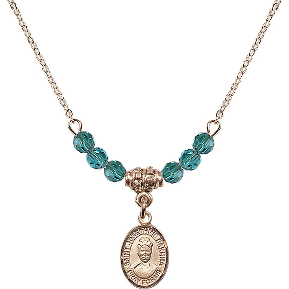 14kt Gold Filled Saint Josephine Bakhita Birthstone Necklace with Zircon Beads - 9360