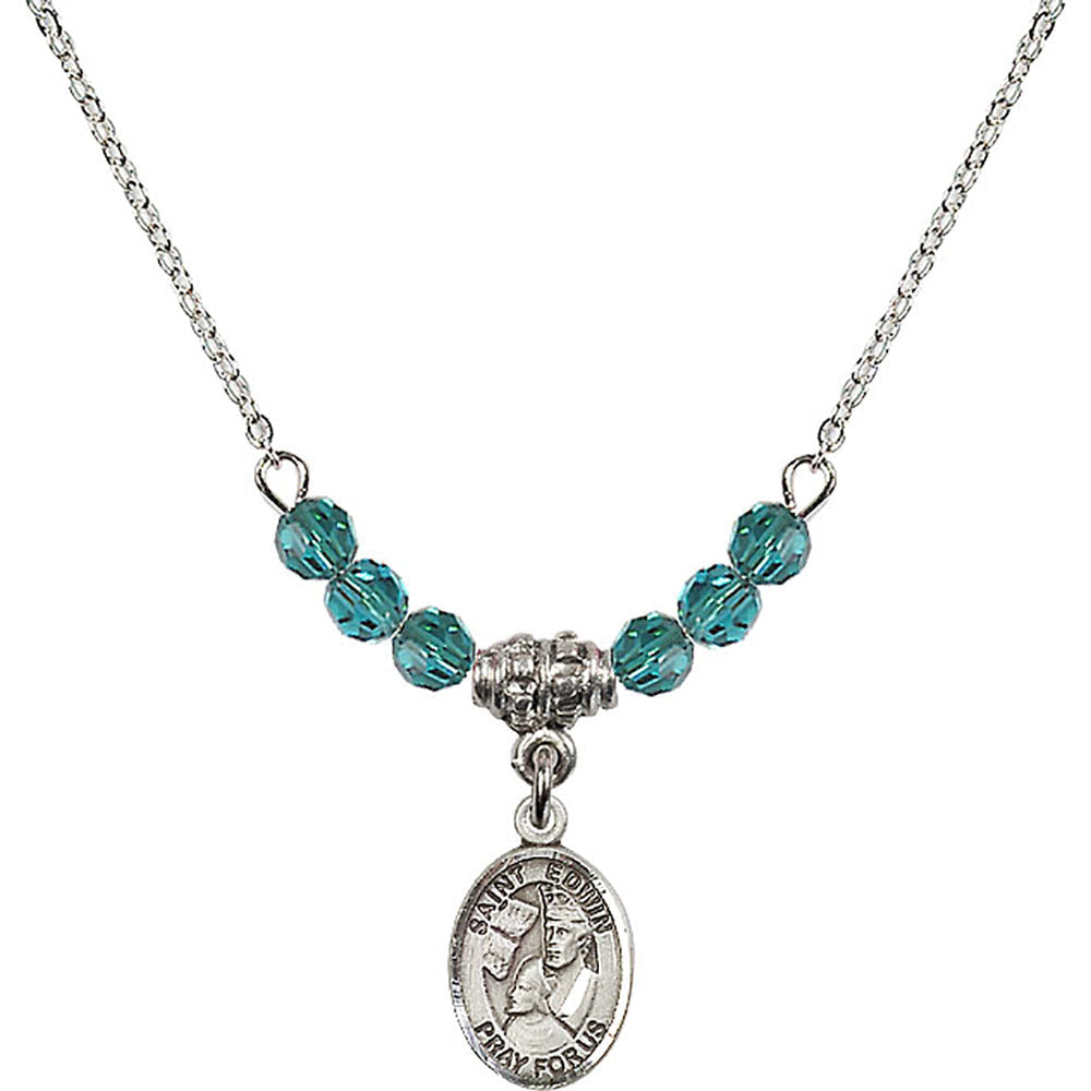 Sterling Silver Saint Edwin Birthstone Necklace with Zircon Beads - 9361