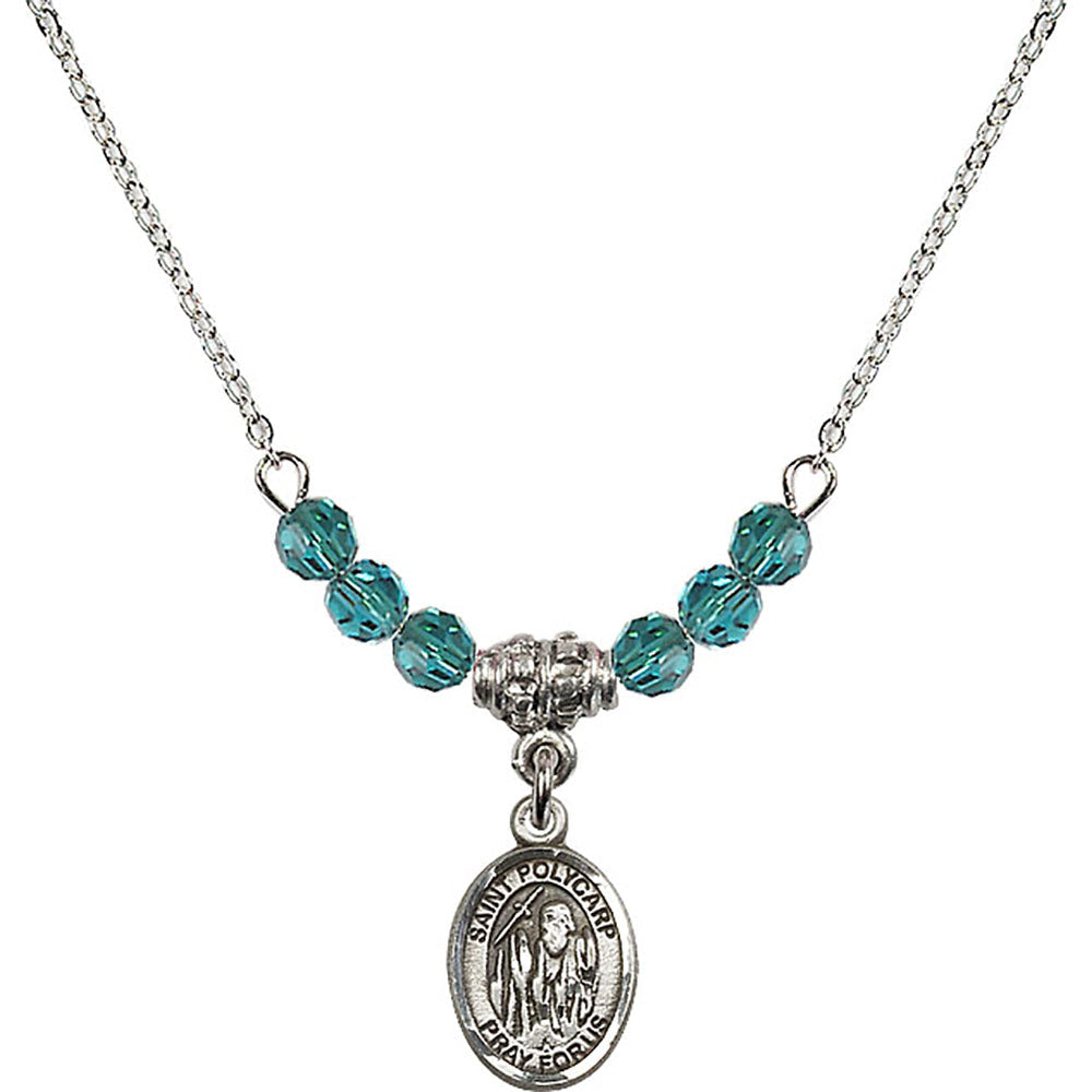 Sterling Silver Saint Polycarp of Smyrna Birthstone Necklace with Zircon Beads - 9363
