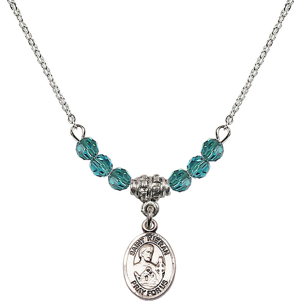 Sterling Silver Saint Kieran Birthstone Necklace with Zircon Beads - 9367