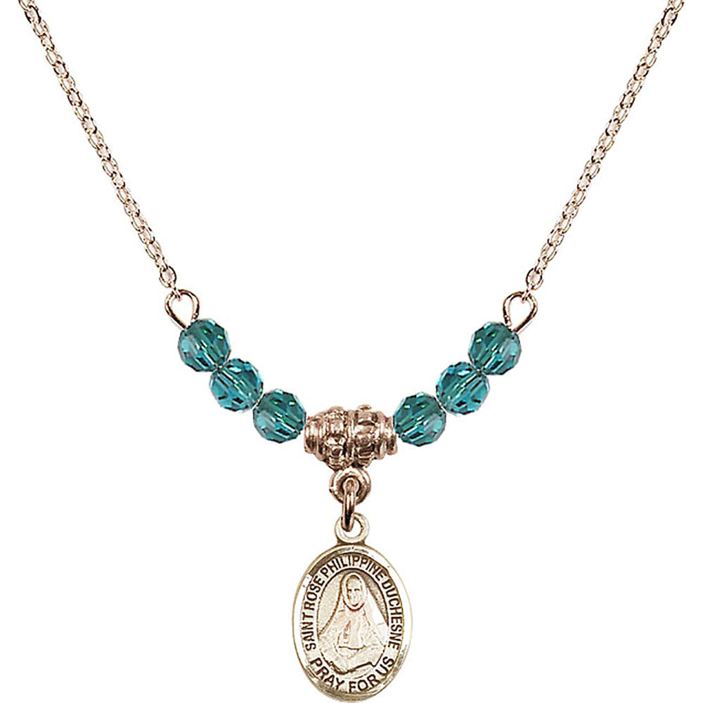 14kt Gold Filled Saint Rose Philippine Duchesne Birthstone Necklace with Zircon Beads - 9371