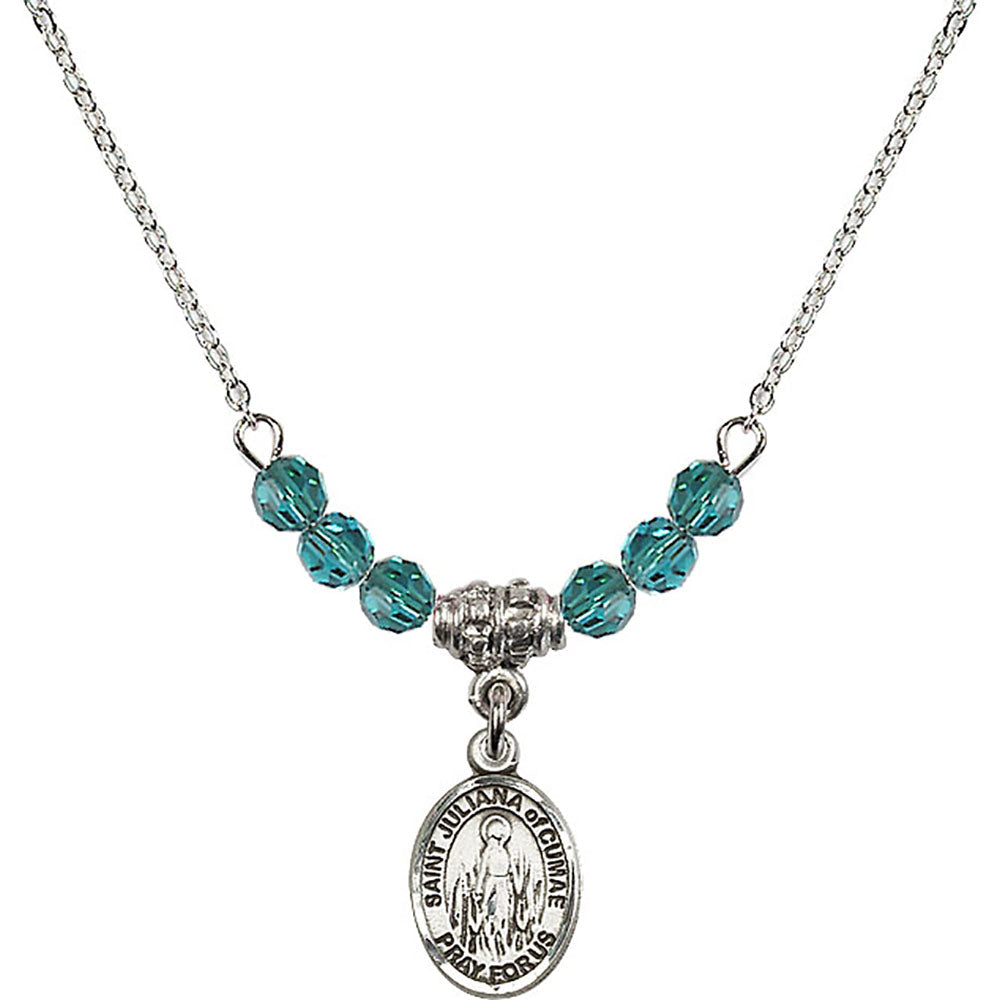 Sterling Silver Saint Juliana of Cumae Birthstone Necklace with Zircon Beads - 9372