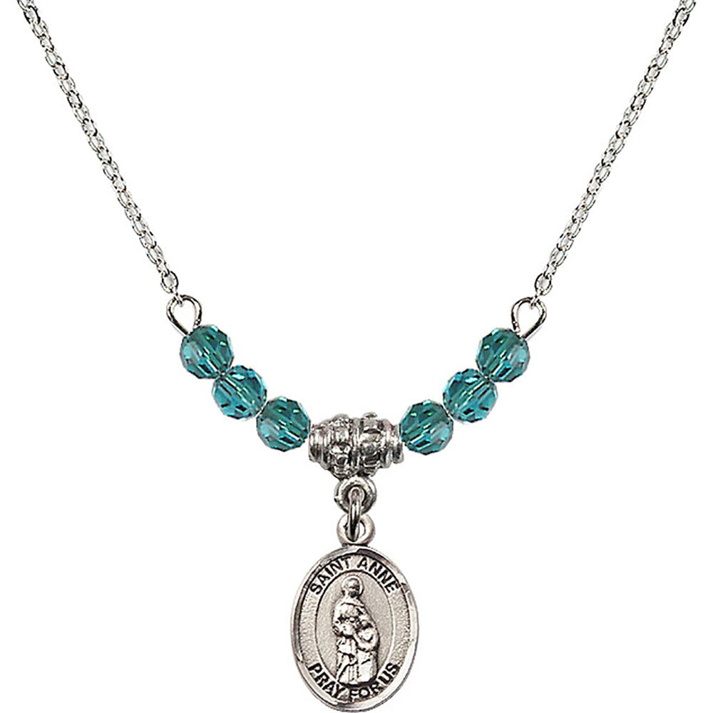 Sterling Silver Saint Anne Birthstone Necklace with Zircon Beads - 9374