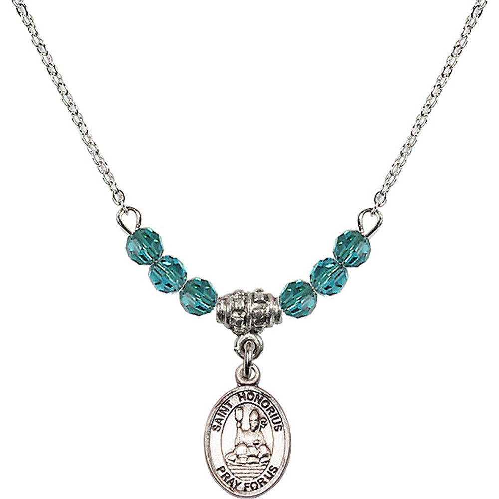 Sterling Silver Saint Honorius of Amiens Birthstone Necklace with Zircon Beads - 9376