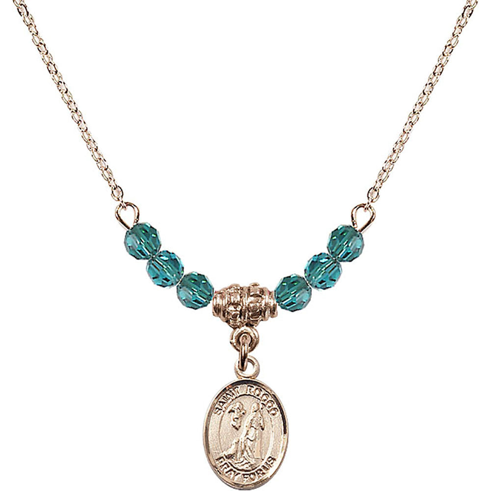 14kt Gold Filled Saint Rocco Birthstone Necklace with Zircon Beads - 9377