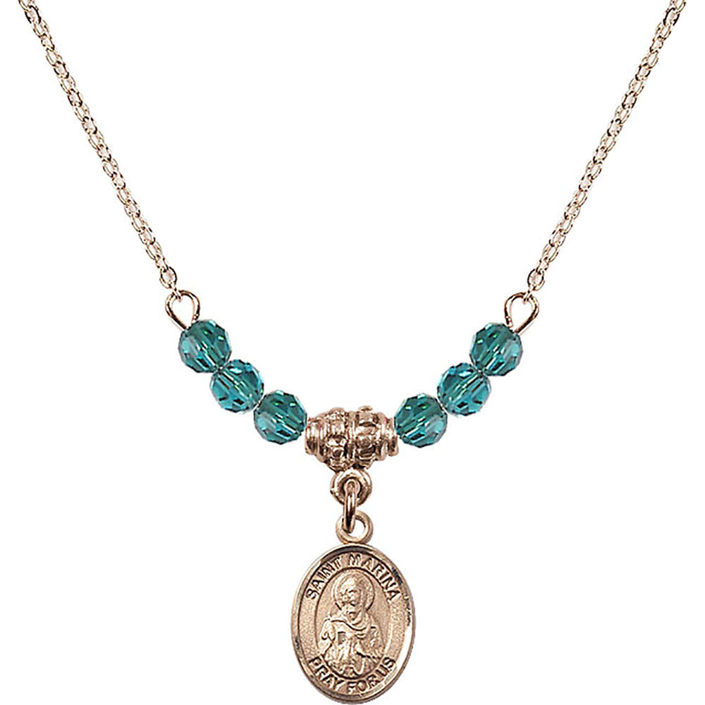14kt Gold Filled Saint Marina Birthstone Necklace with Zircon Beads - 9379