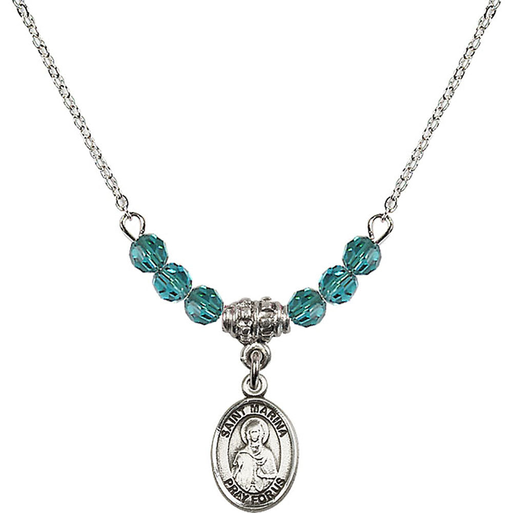 Sterling Silver Saint Marina Birthstone Necklace with Zircon Beads - 9379