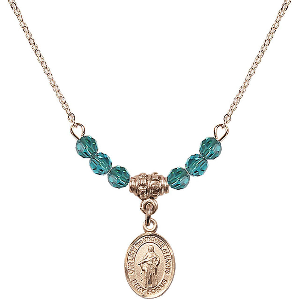 14kt Gold Filled Our Lady the Undoer of Knots Birthstone Necklace with Zircon Beads - 9383