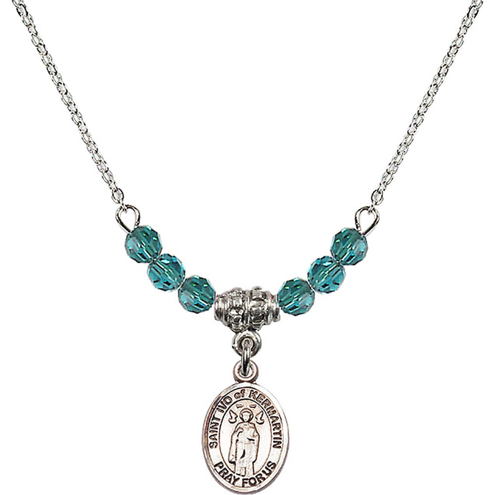 Sterling Silver Saint Ivo of Kelmartin Birthstone Necklace with Zircon Beads - 9384