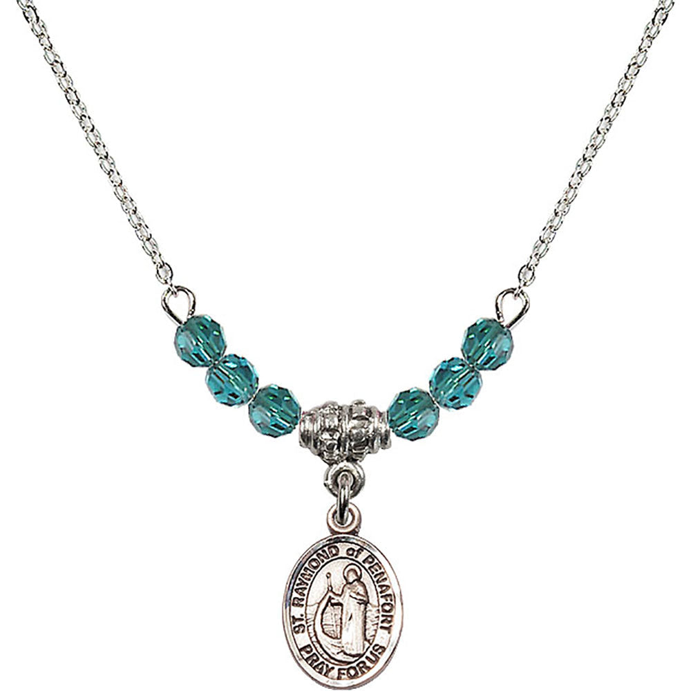 Sterling Silver Saint Raymond of Penafort Birthstone Necklace with Zircon Beads - 9385