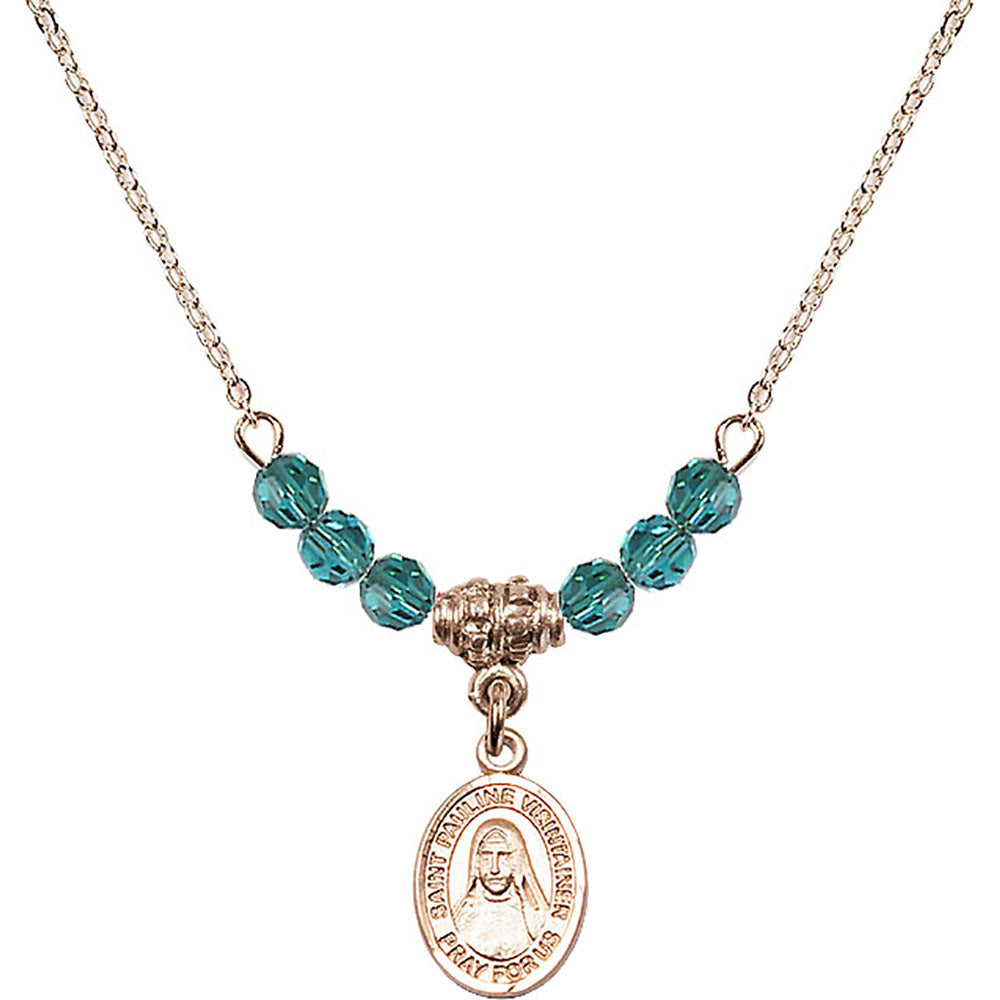 14kt Gold Filled Saint Pauline Visintainer Birthstone Necklace with Zircon Beads - 9391