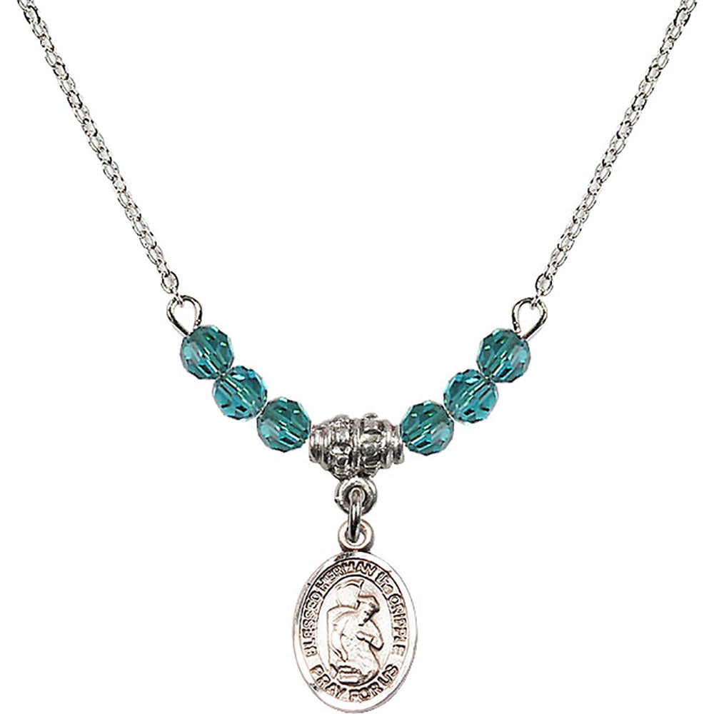 Sterling Silver Blessed Herman the Cripple Birthstone Necklace with Zircon Beads - 9403