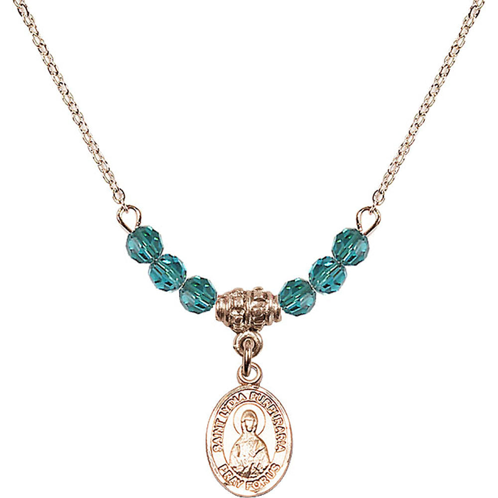 14kt Gold Filled Saint Lydia Purpuraria Birthstone Necklace with Zircon Beads - 9411