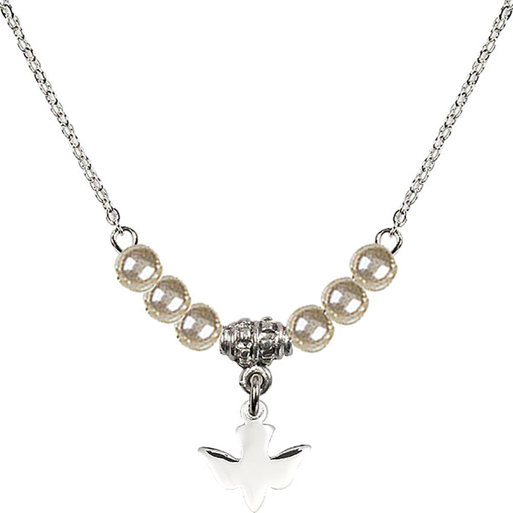 Sterling Silver Holy Spirit Birthstone Necklace with Faux-Pearl Beads - 0225