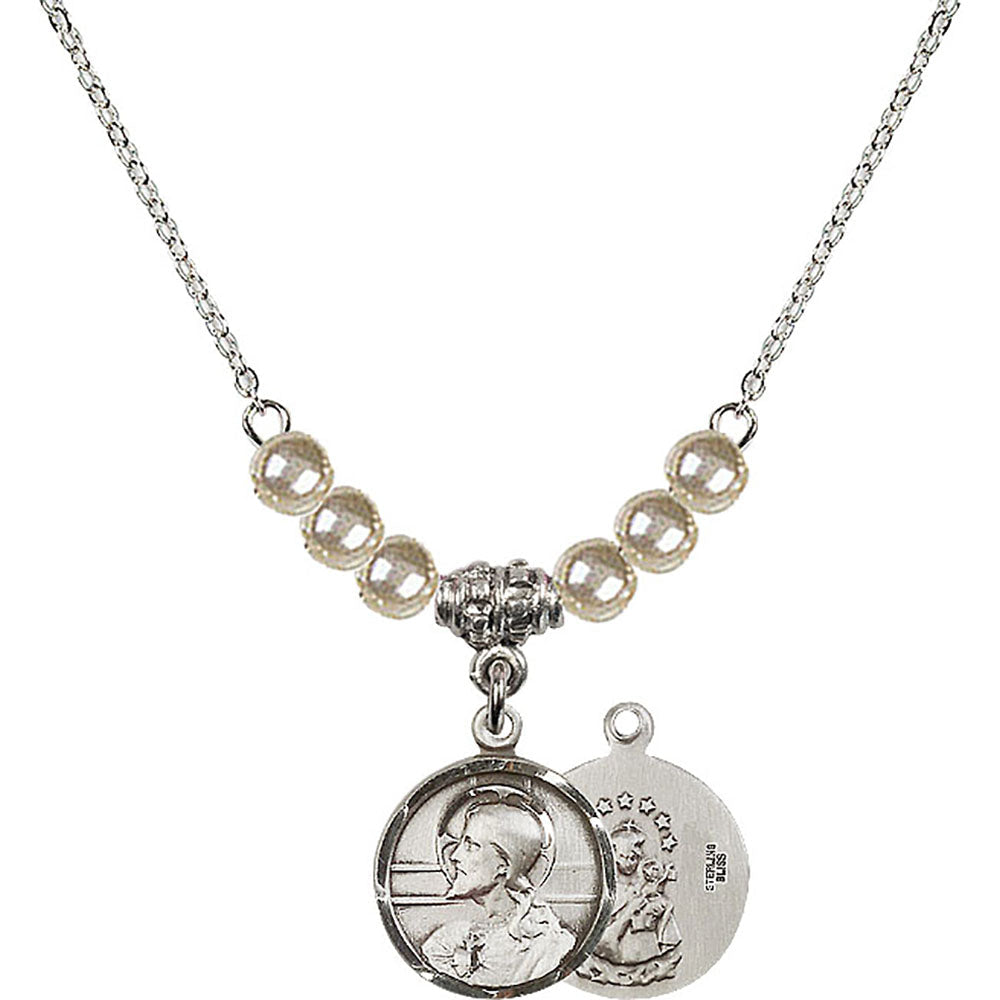 Sterling Silver Scapular Birthstone Necklace with Faux-Pearl Beads - 0601