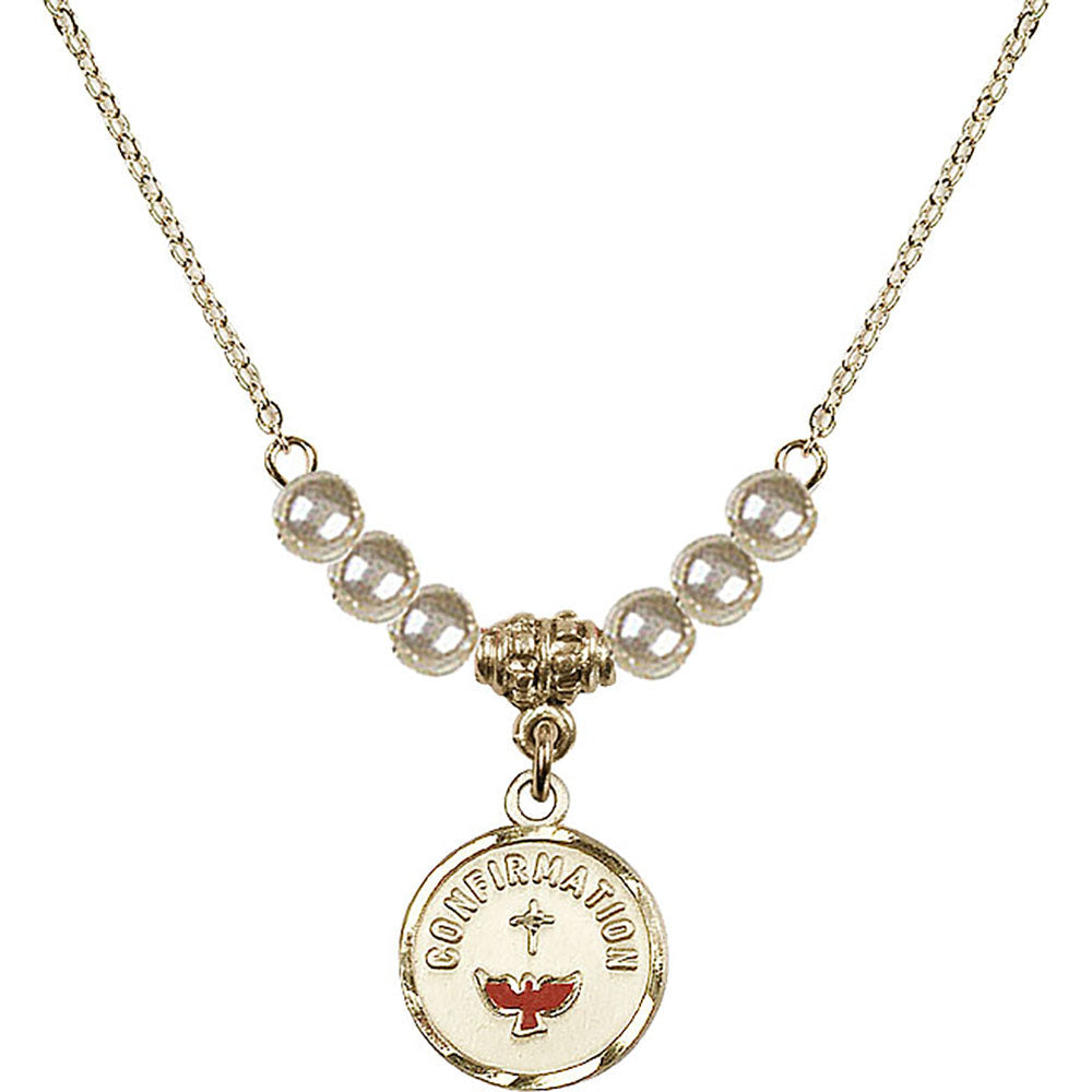 14kt Gold Filled Confirmation Birthstone Necklace with Faux-Pearl Beads - 0601
