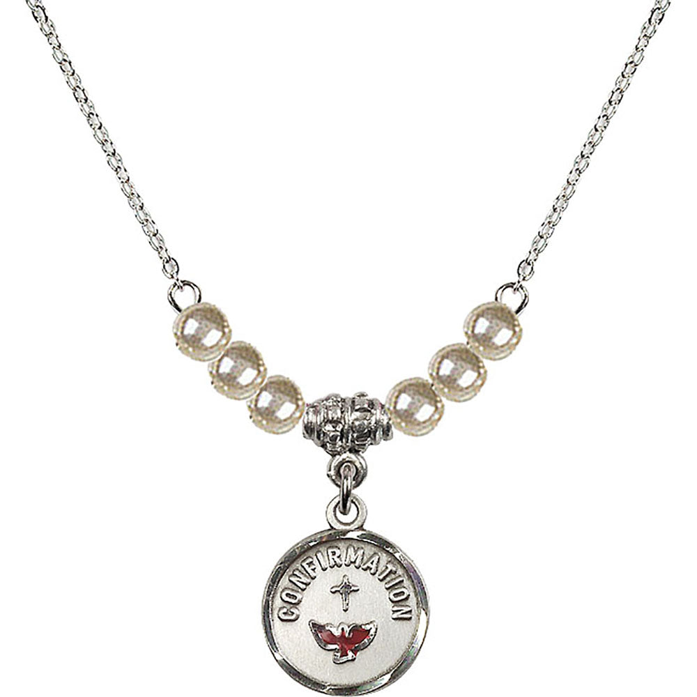 Sterling Silver Confirmation Birthstone Necklace with Faux-Pearl Beads - 0601