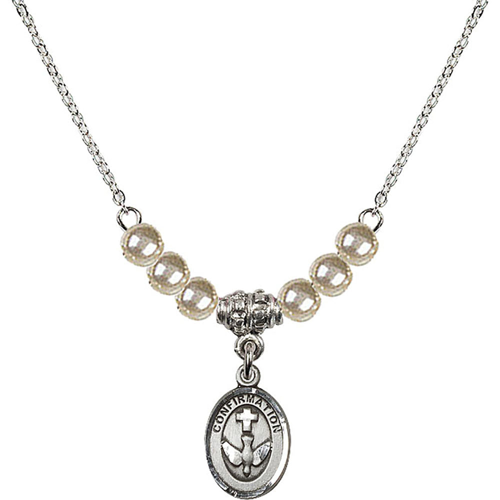 Sterling Silver Confirmation Birthstone Necklace with Faux-Pearl Beads - 0973